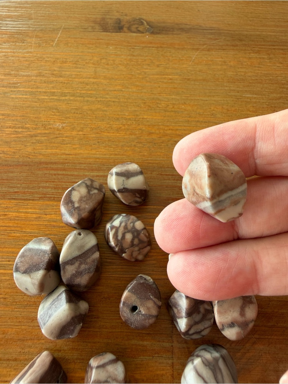 13 Brown African Landscape Jasper Gemstone Bead Twist Nuggets for Jewelry Making